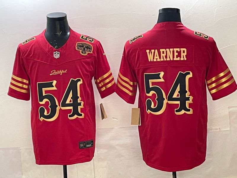 Men 2025 Nike San Francisco 49ers #54 Warner Red gold 5th generation Limited NFL Jersey 0064